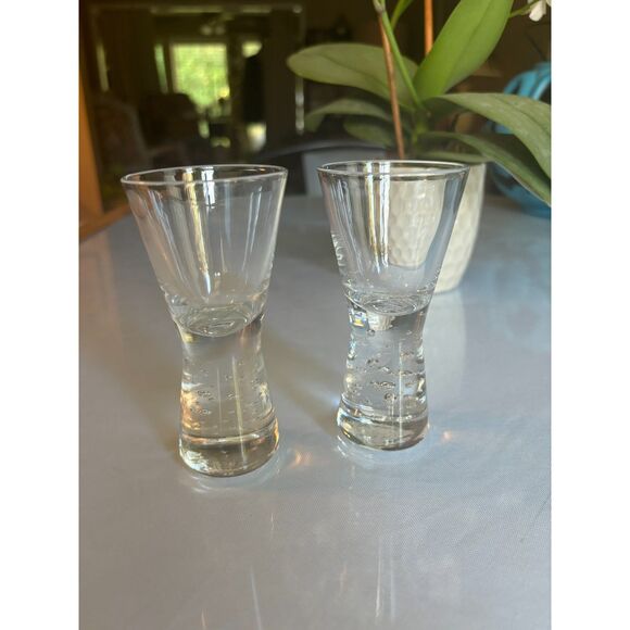 Set of 2 Pier One Cordial Mouth Blown Glass Bubble Base Shot Glasses - Picture 2 of 10